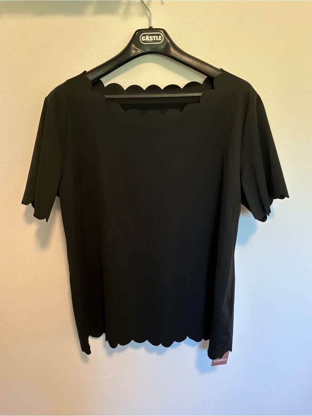 YesFashion Black Scalloped Edge Short Sleeve Shirt Women’s XL